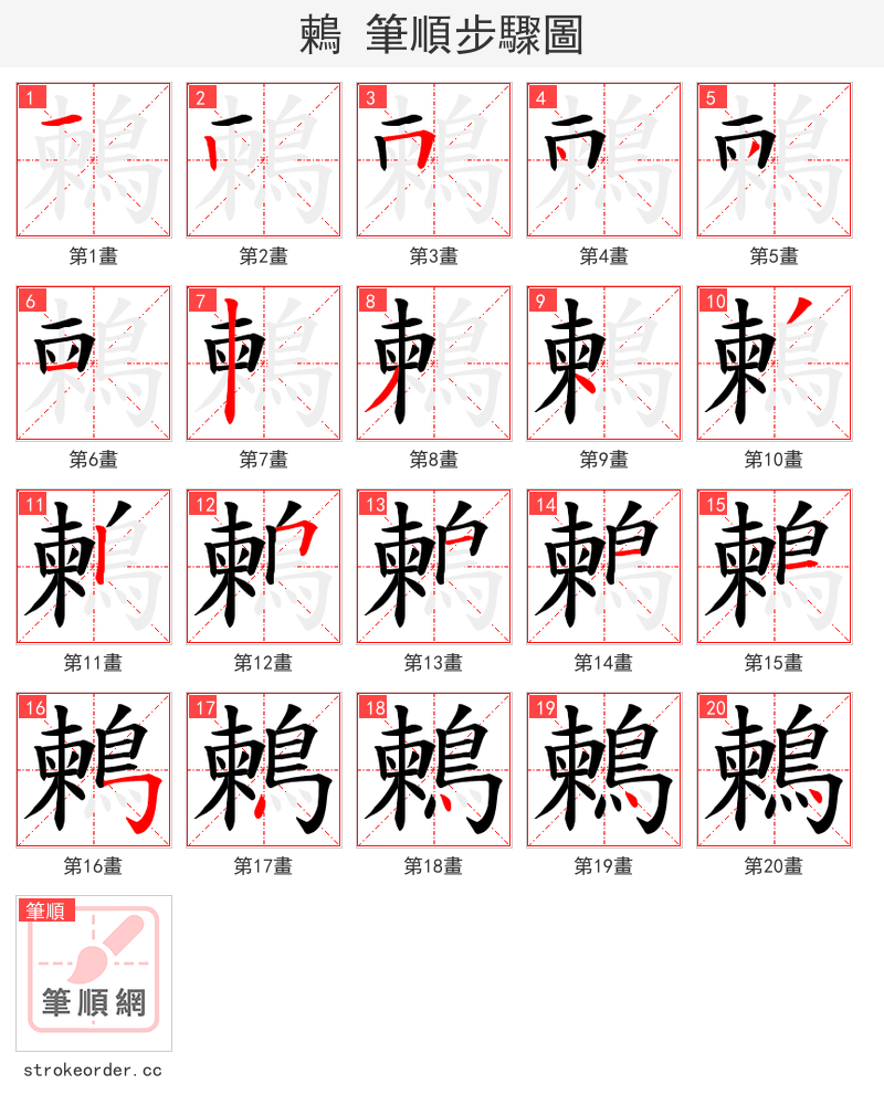 鶫 的笔顺分步演示（一笔一画写字）
