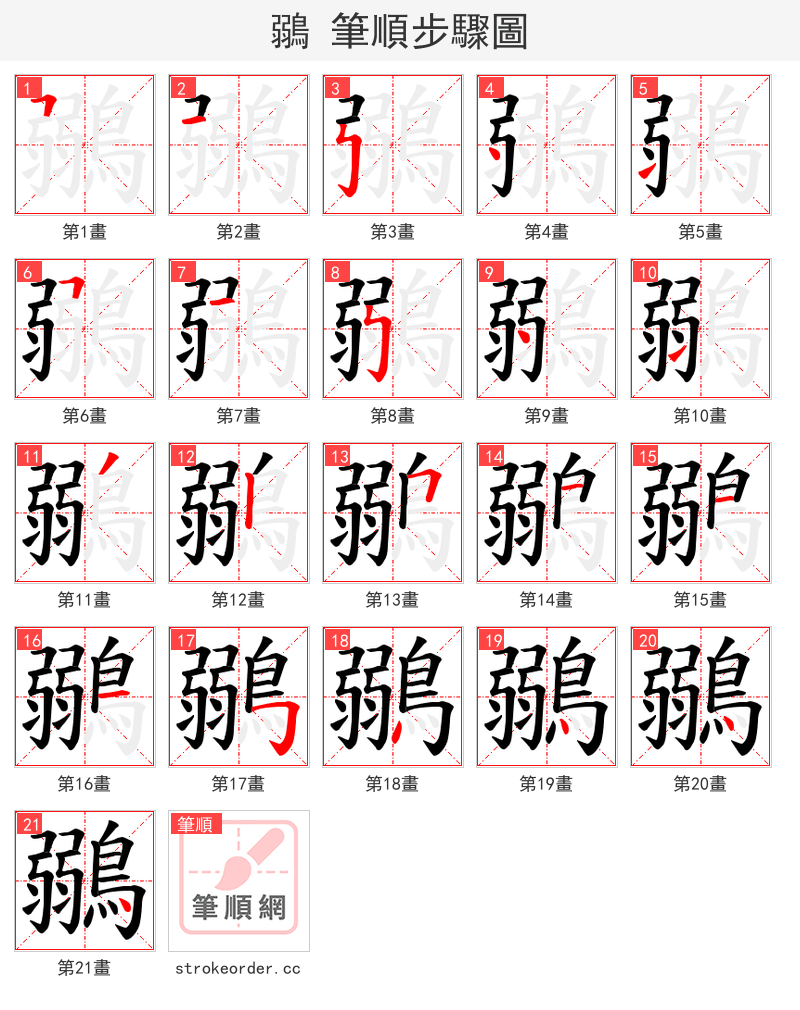 鶸 的笔顺分步演示（一笔一画写字）