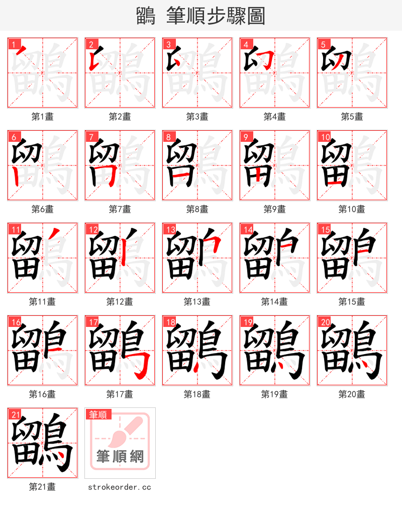 鶹 的笔顺分步演示（一笔一画写字）