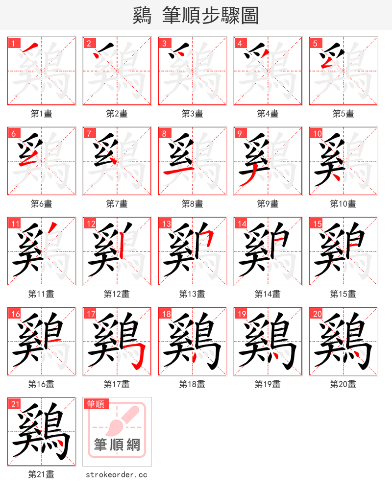 鷄 的笔顺分步演示（一笔一画写字）
