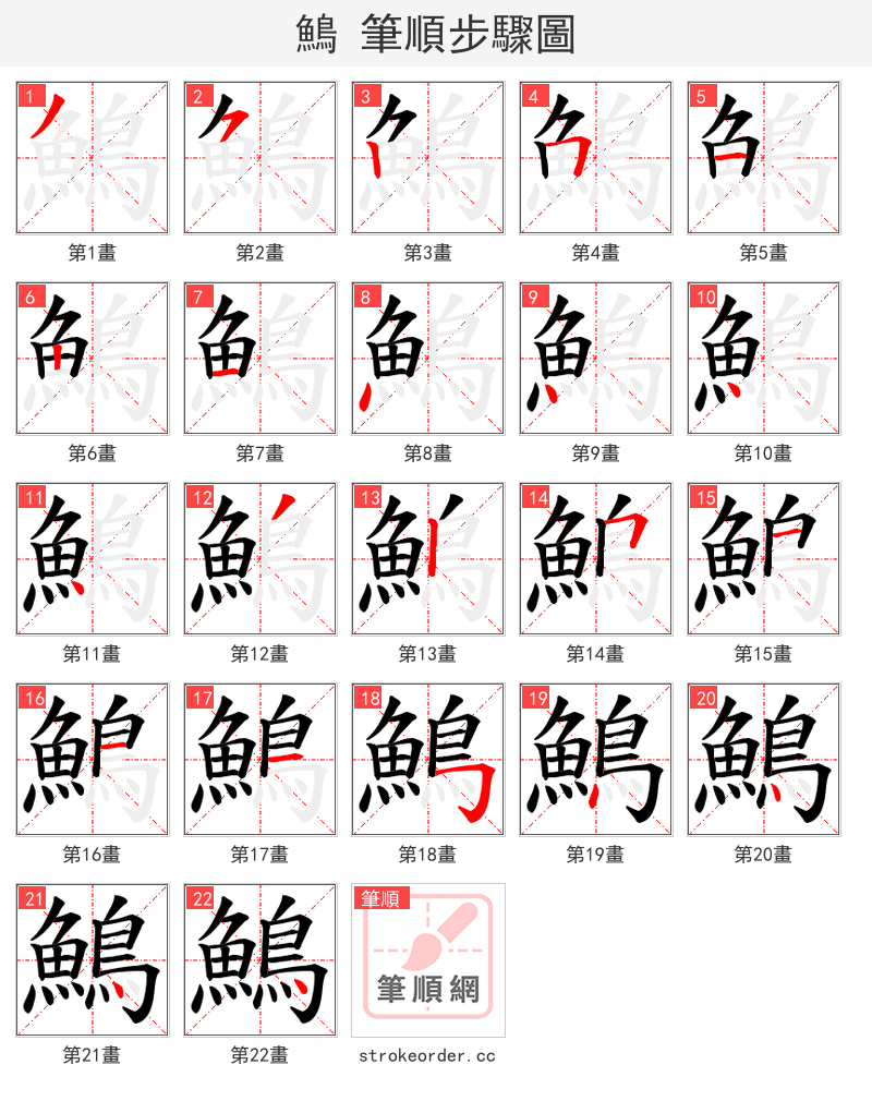 鷠 的笔顺分步演示（一笔一画写字）