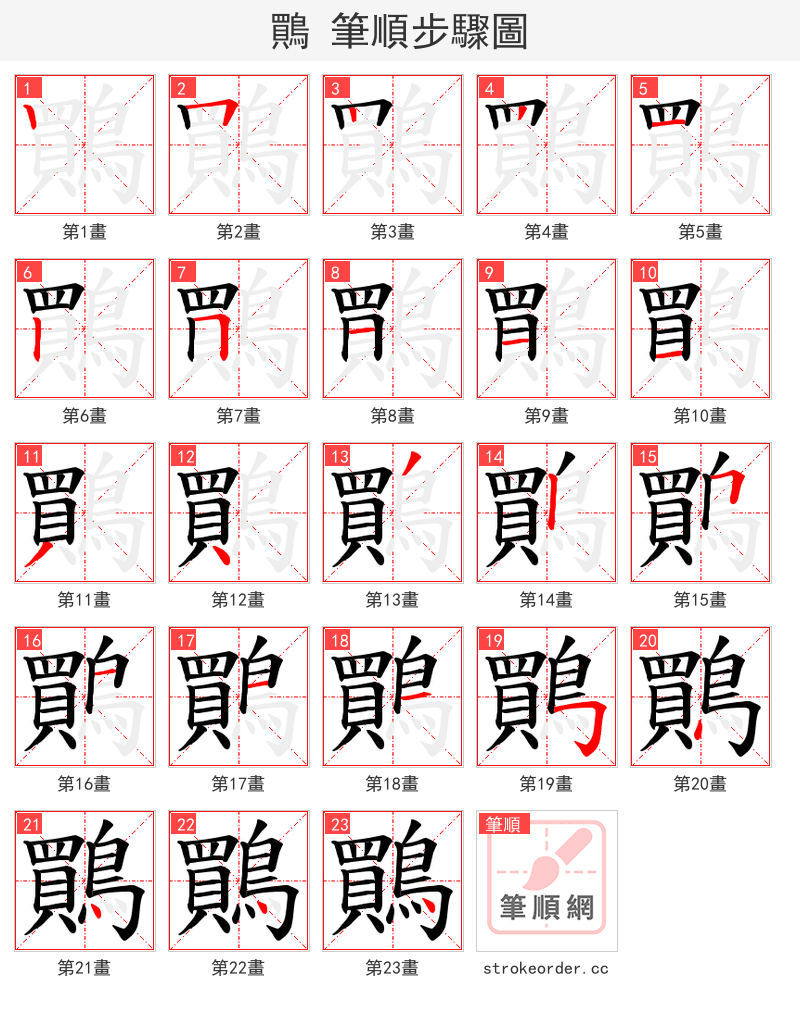 鷶 的笔顺分步演示（一笔一画写字）