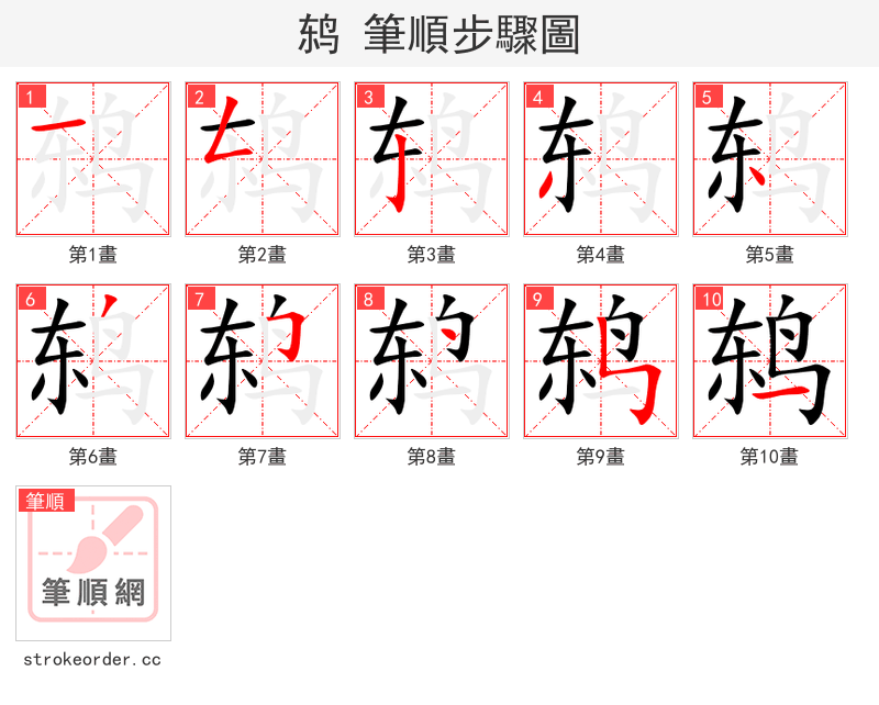 鸫 的笔顺分步演示（一笔一画写字）