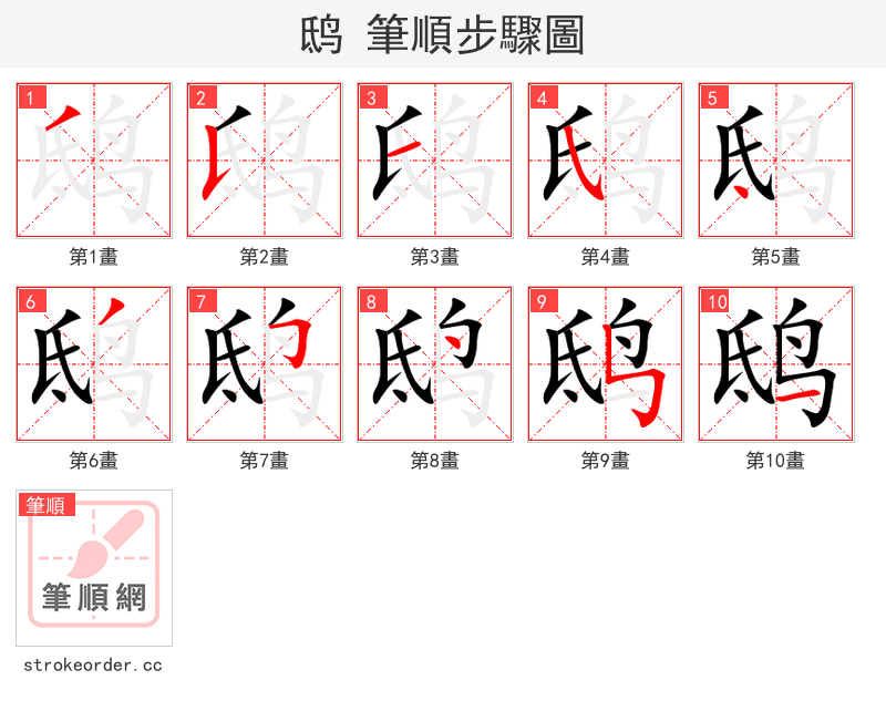 鸱 的笔顺分步演示（一笔一画写字）