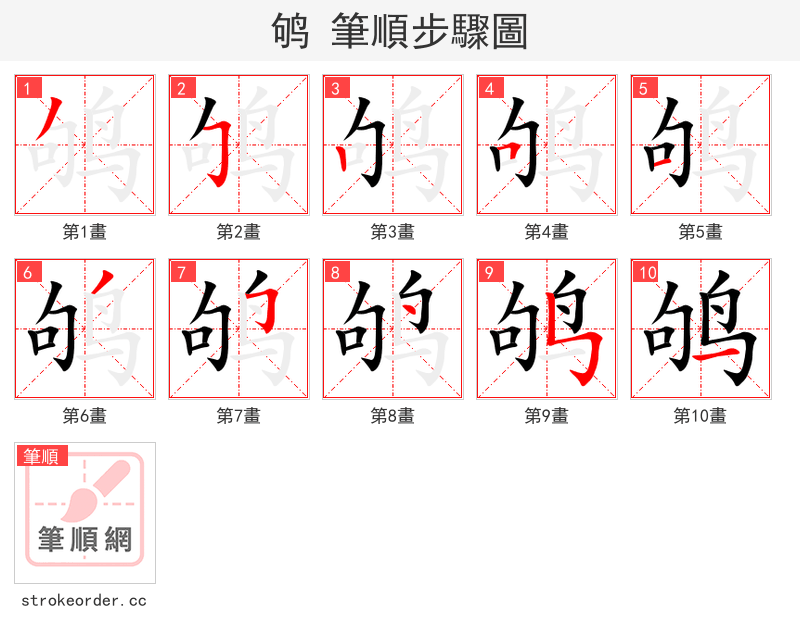 鸲 的笔顺分步演示（一笔一画写字）