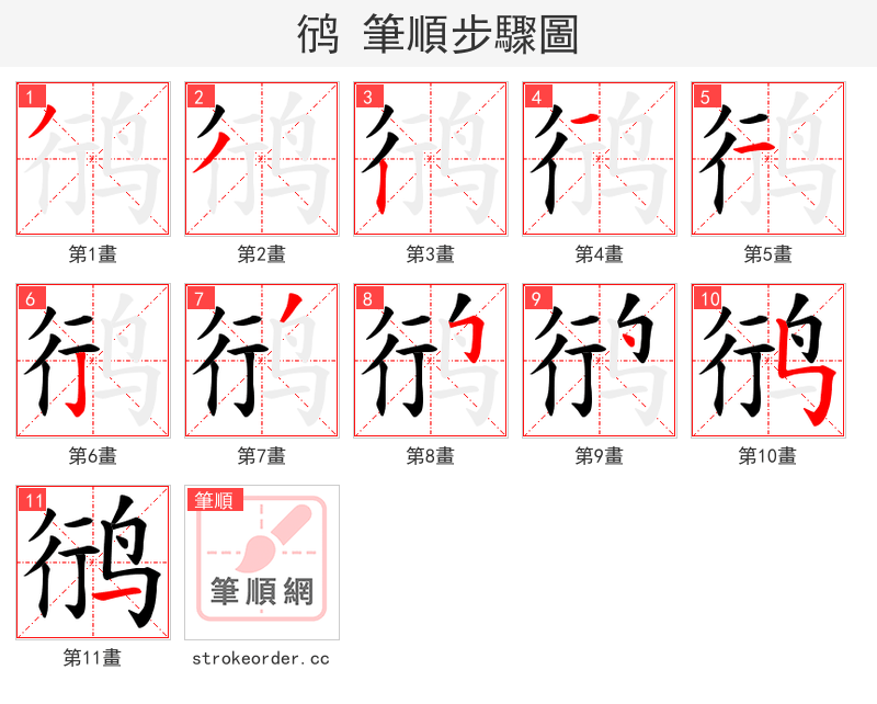 鸻 的笔顺分步演示（一笔一画写字）