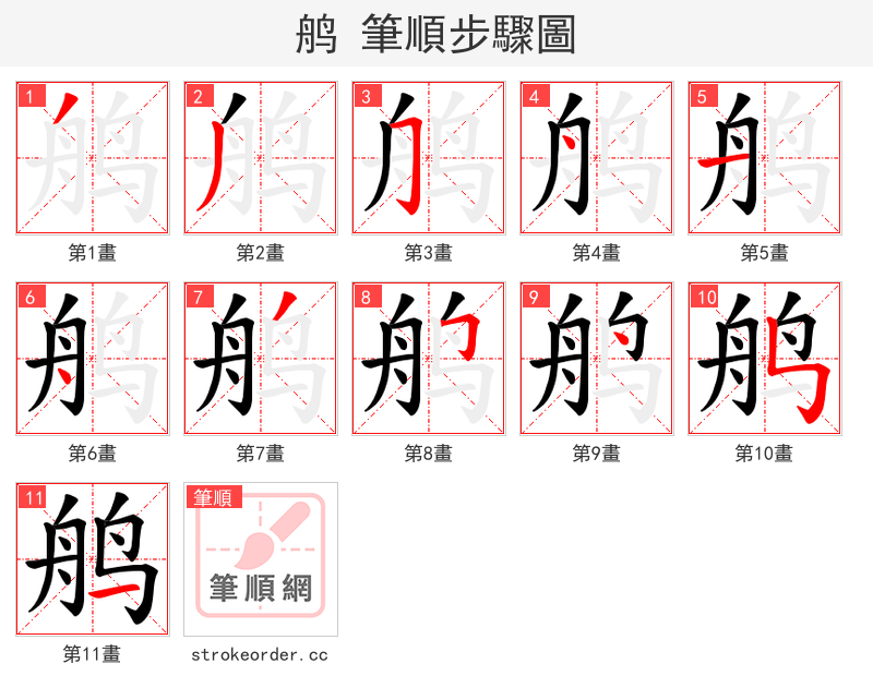 鸼 的笔顺分步演示（一笔一画写字）