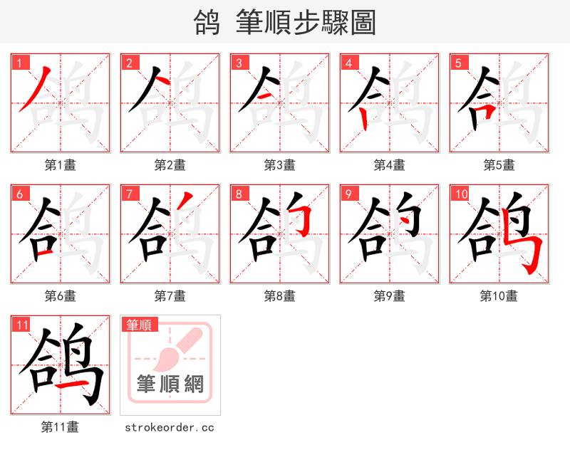 stroke order steps of 鸽