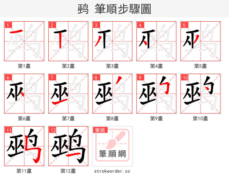 鹀 的笔顺分步演示（一笔一画写字）