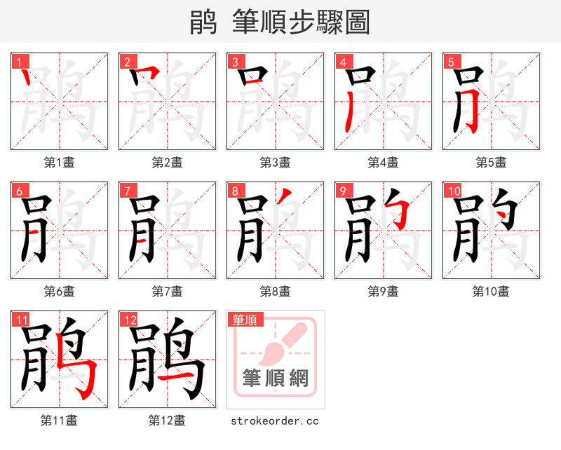 stroke order steps of 鹃