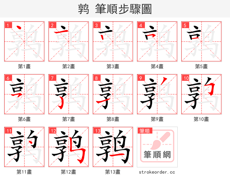 stroke order steps of 鹑