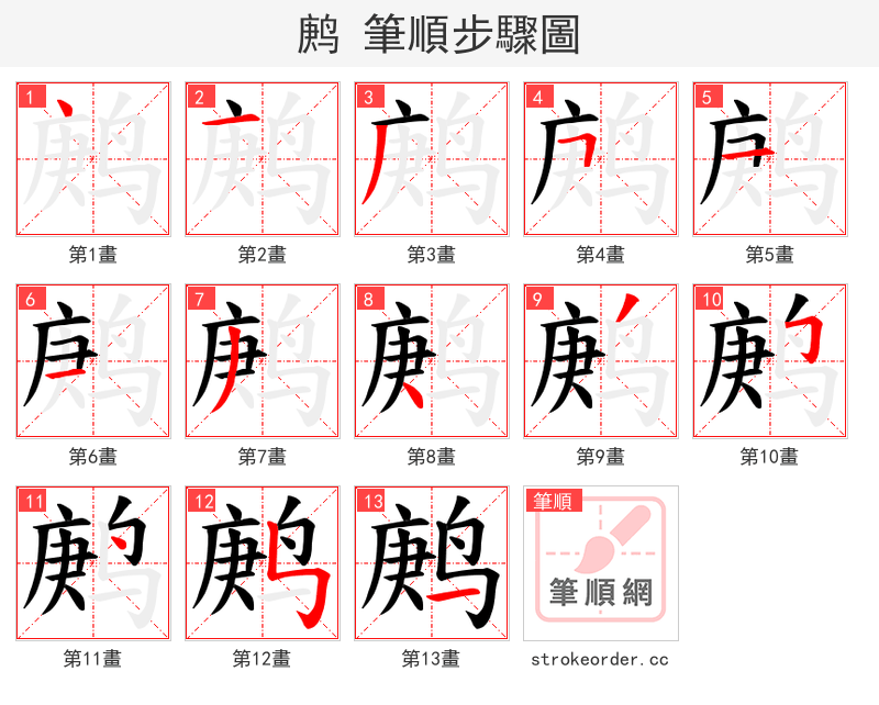 鹒 的笔顺分步演示（一笔一画写字）