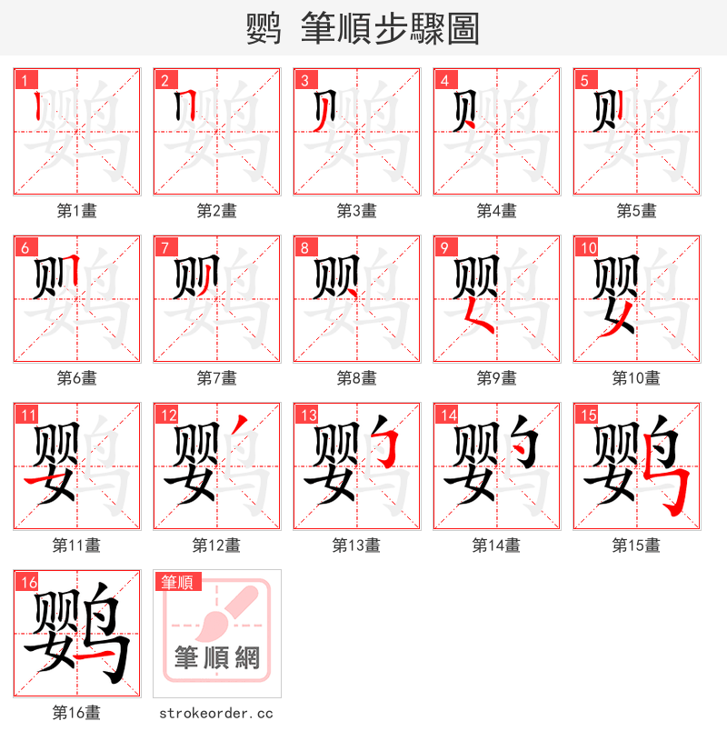 鹦 的笔顺分步演示（一笔一画写字）