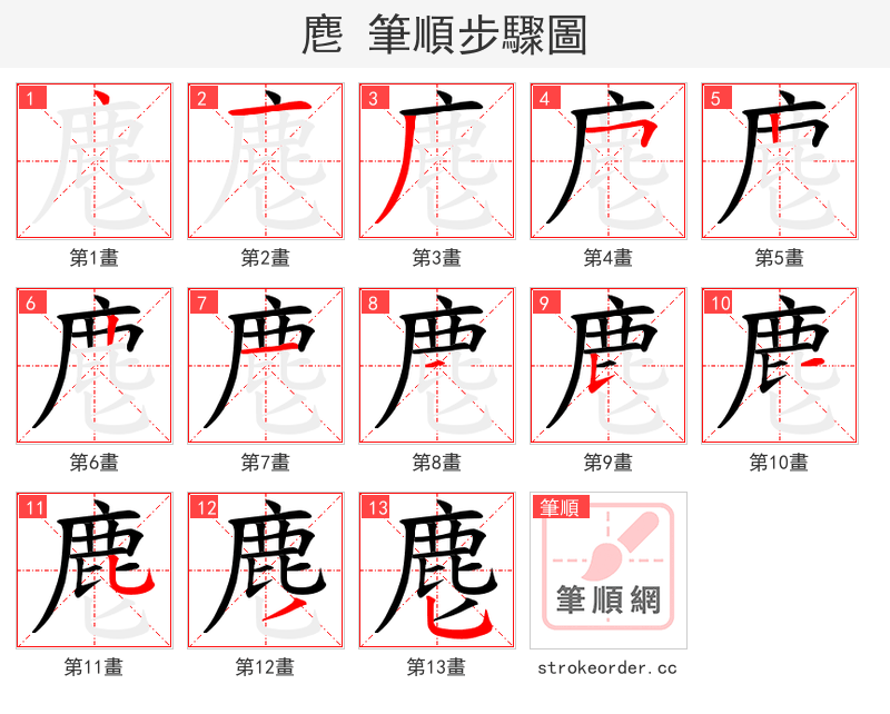 麀 的笔顺分步演示（一笔一画写字）
