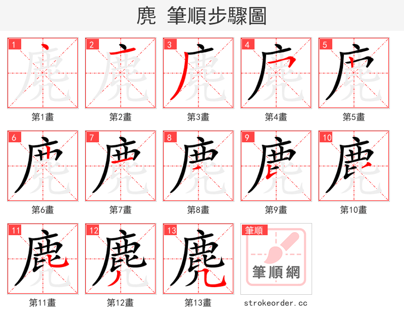 麂 的笔顺分步演示（一笔一画写字）