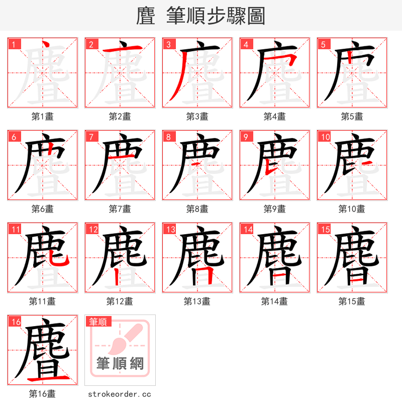 麆 的笔顺分步演示（一笔一画写字）