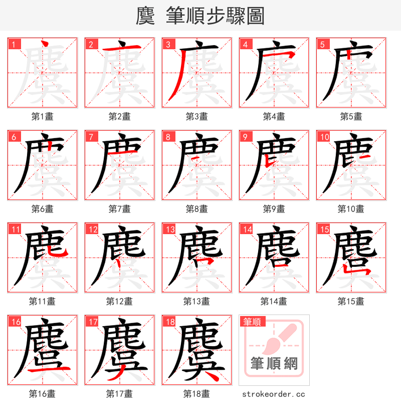 麌 的笔顺分步演示（一笔一画写字）