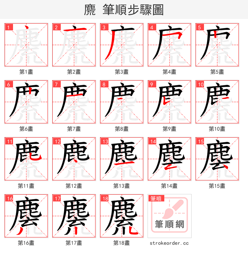 麍 的笔顺分步演示（一笔一画写字）