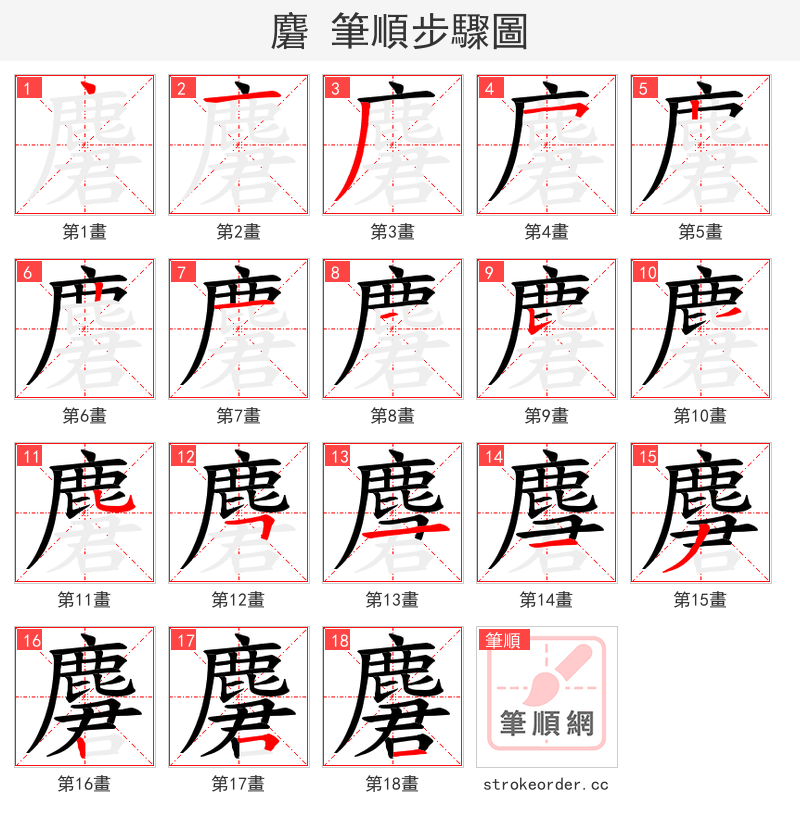 麏 的笔顺分步演示（一笔一画写字）