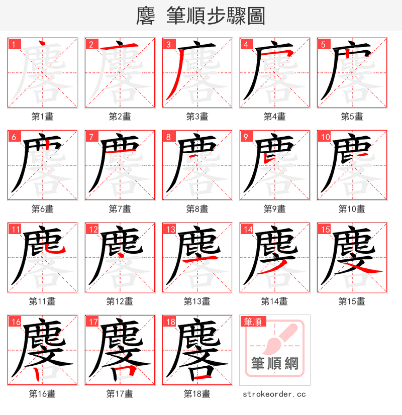 麐 的笔顺分步演示（一笔一画写字）