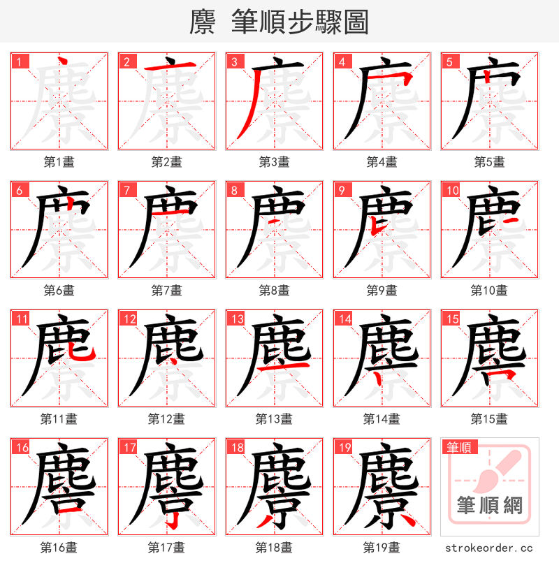 麖 的笔顺分步演示（一笔一画写字）