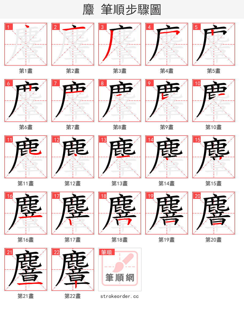 麞 的笔顺分步演示（一笔一画写字）