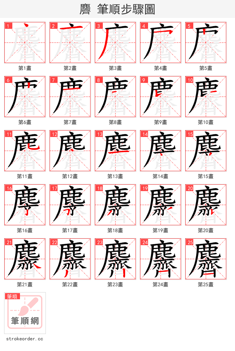 麡 的笔顺分步演示（一笔一画写字）