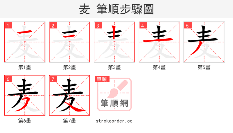 麦 的笔顺分步演示（一笔一画写字）