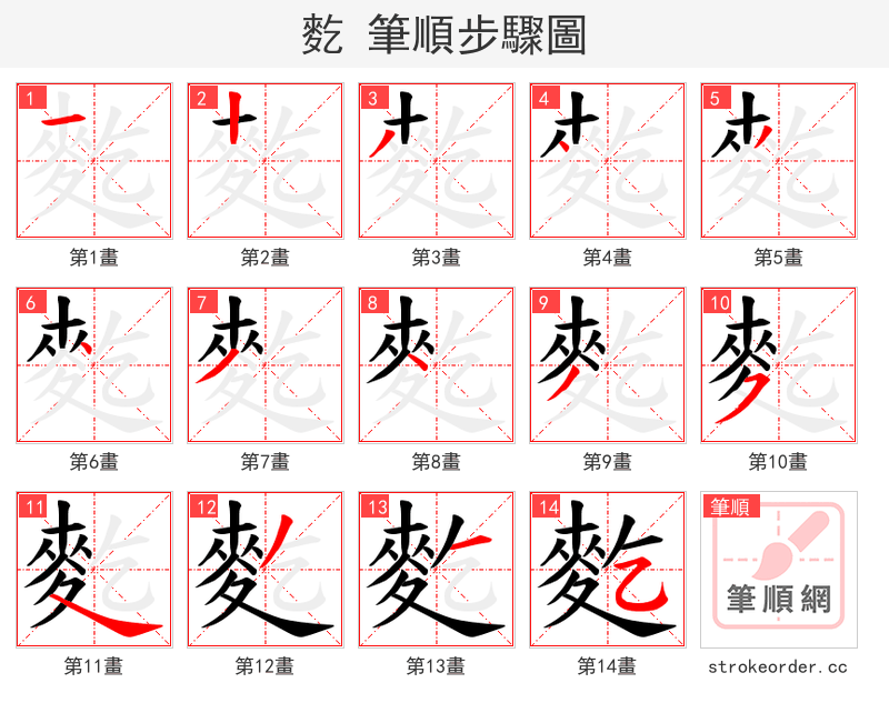 麧 的笔顺分步演示（一笔一画写字）