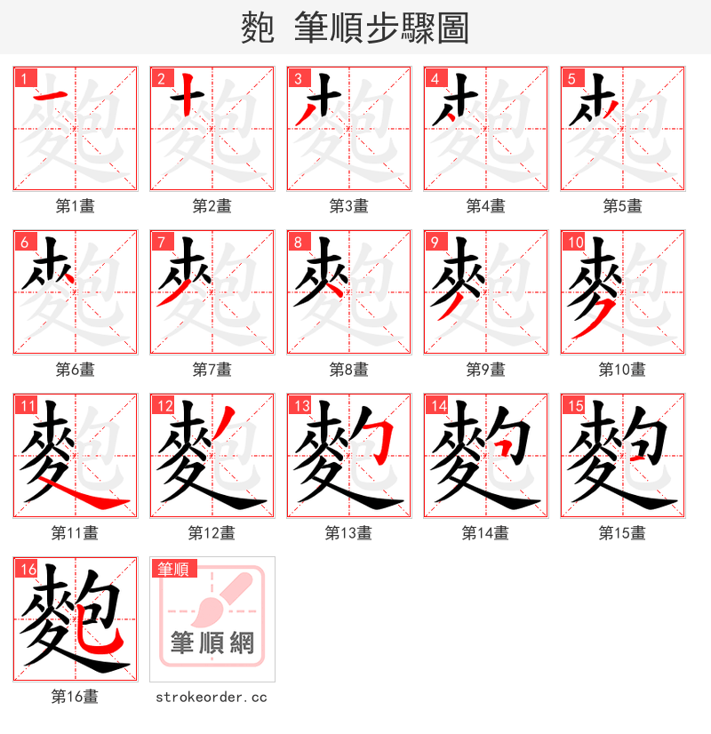 麭 的笔顺分步演示（一笔一画写字）