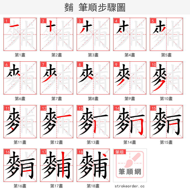 麱 的笔顺分步演示（一笔一画写字）