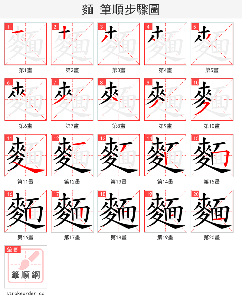 麵 的笔顺分步演示（一笔一画写字）