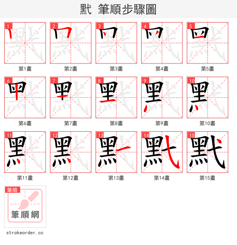 黓 的笔顺分步演示（一笔一画写字）