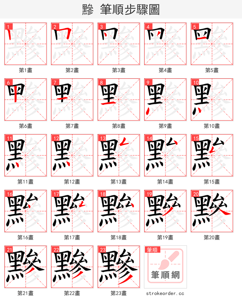 黲 的笔顺分步演示（一笔一画写字）