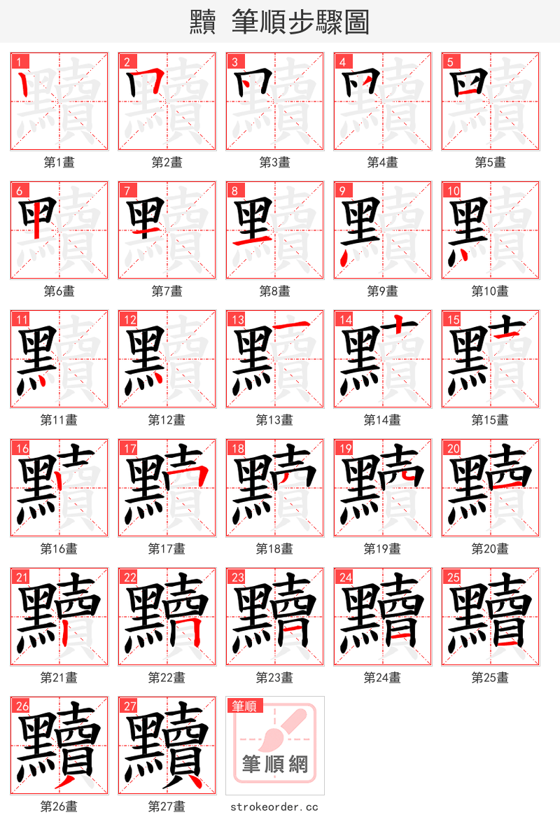 黷 的笔顺分步演示（一笔一画写字）