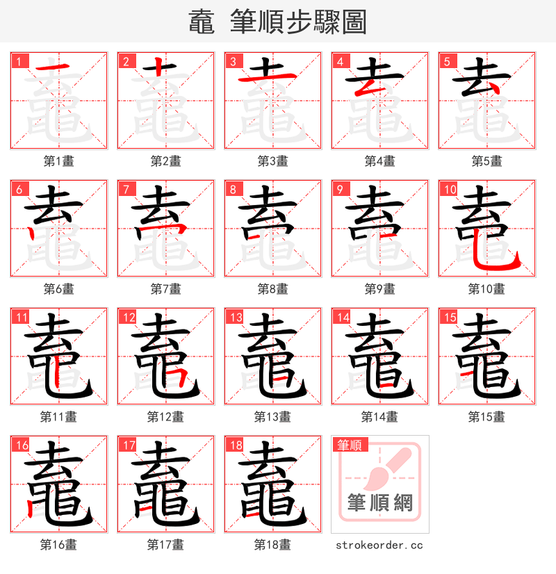 鼁 的笔顺分步演示（一笔一画写字）