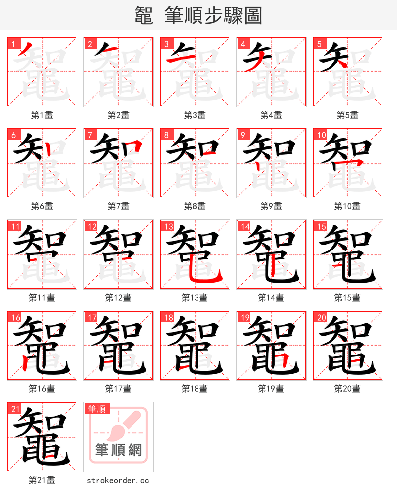 鼅 的笔顺分步演示（一笔一画写字）