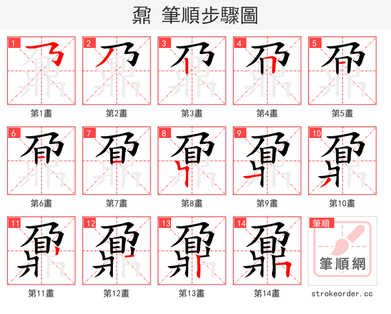 鼐 的笔顺分步演示（一笔一画写字）