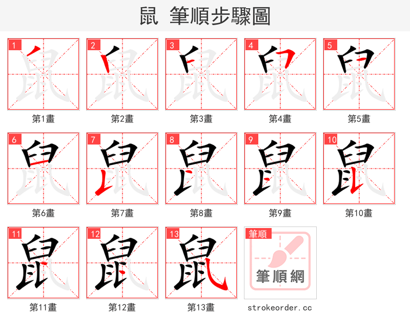 鼠 的笔顺分步演示（一笔一画写字）