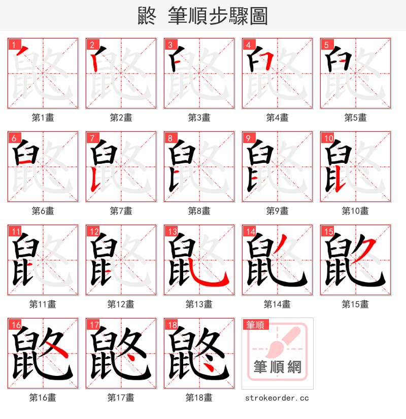 鼨 的笔顺分步演示（一笔一画写字）