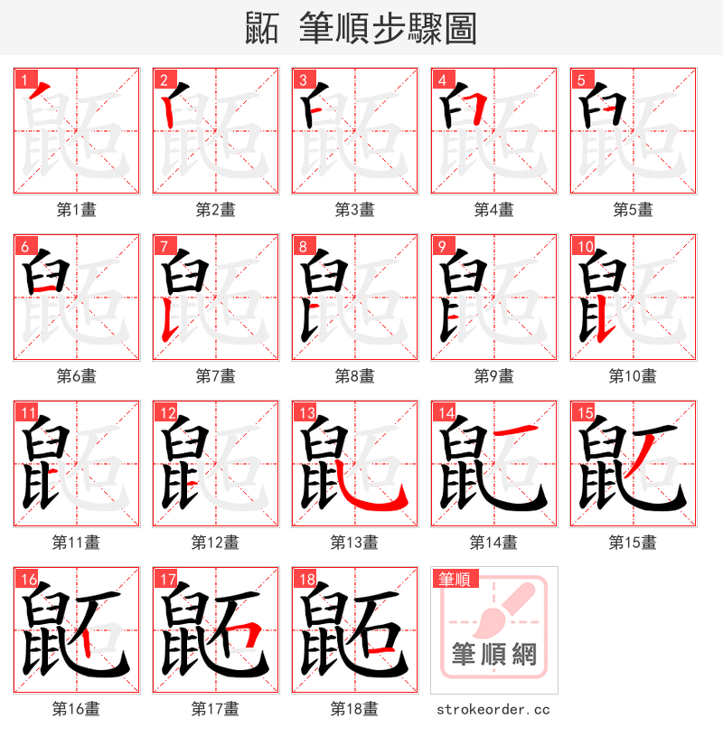鼫 的笔顺分步演示（一笔一画写字）