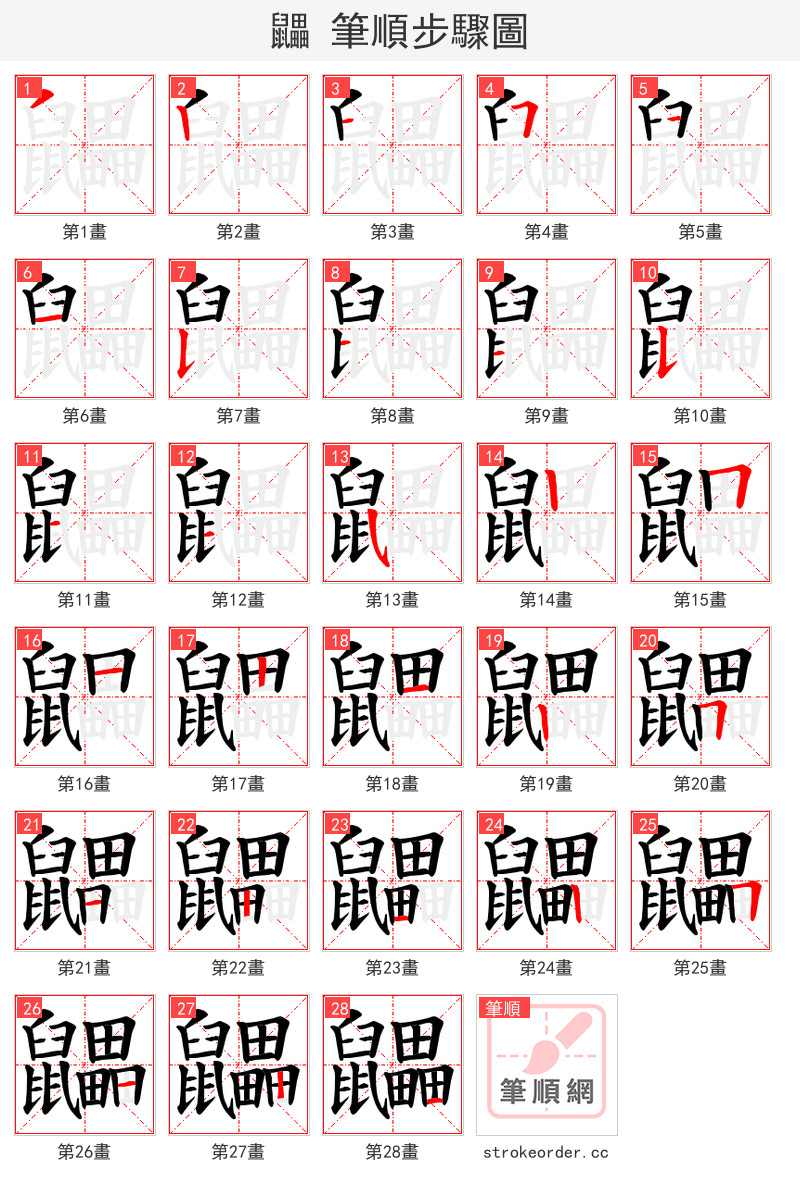 鼺 的笔顺分步演示（一笔一画写字）