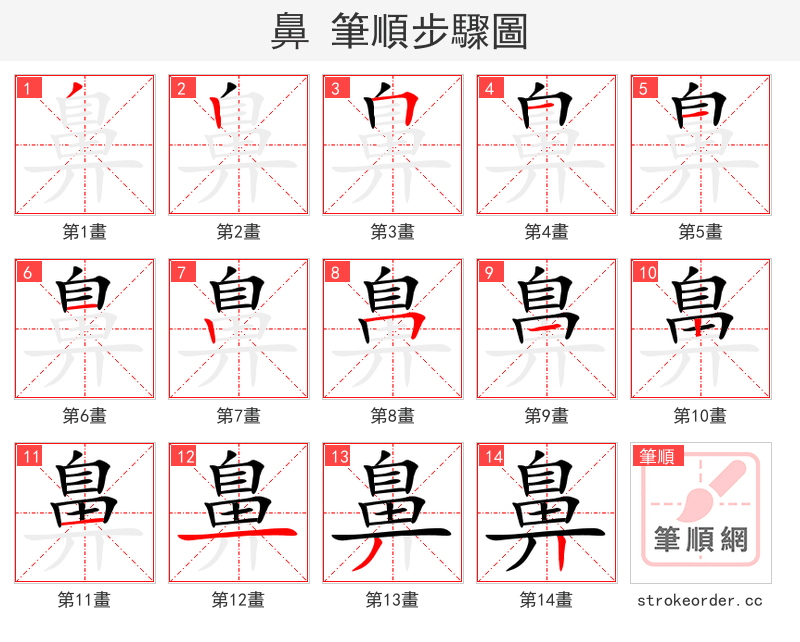 stroke order steps of 鼻