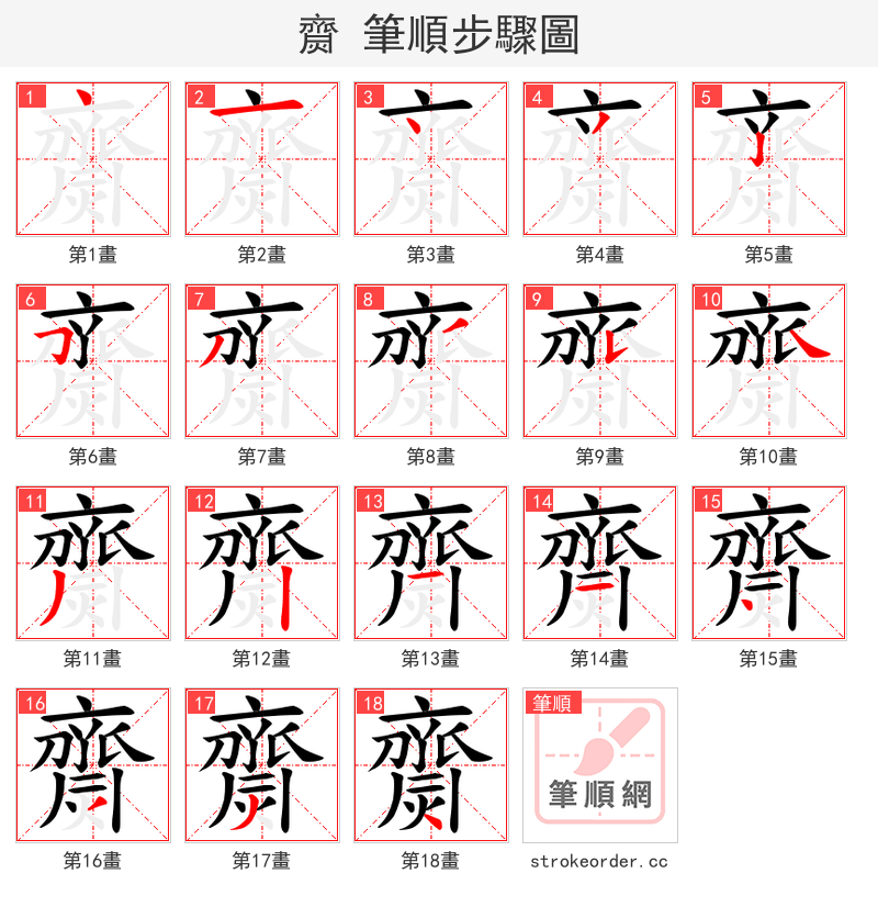 齌 的笔顺分步演示（一笔一画写字）